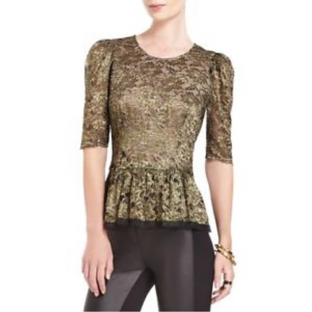 Pre Owned BCBG Max Axria Gold Lace Peplum Too SZ 02